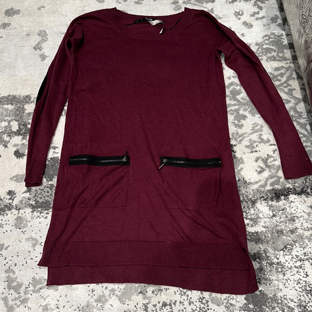Kensie Burgundy knit long sleeve dress with elbow patches